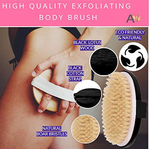 Image of Exfoliating Brush Dry Brush For Wet or Dry Brushing, Body Brush With Natural Bristle For Glowing SKin, Cellulite Treatment, Lymphatic Drainage and Blood Circulation (Oval-Black Wood)