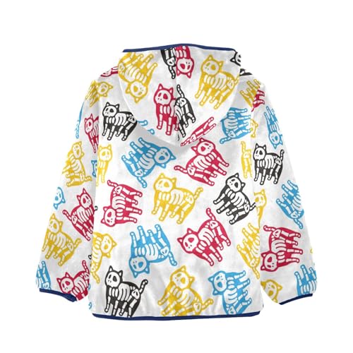 Skeleton Cartoon Kitten Girls Fleece Jacket Girls Fall Jacket Girls Zip Up Hoodie Girls Sherpa Jacket 2-10T2