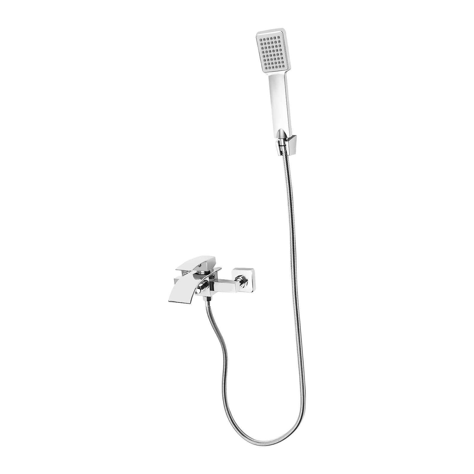 Alcachofa de ducha de alta presión, cabezal de ducha con manguera y 2 salidas de agua, soporte de pared con soporte de ducha con rosca de 1/2", de acero inoxidable, color plateado