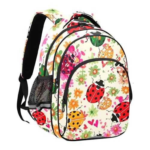 Joisal Back to School Bags Kawaii Colorful Ladybugs Floral Beige Girls' Backpack for Kids Student Travel Book Bag Teens Middle School Funny Backpacks Boys Medium3