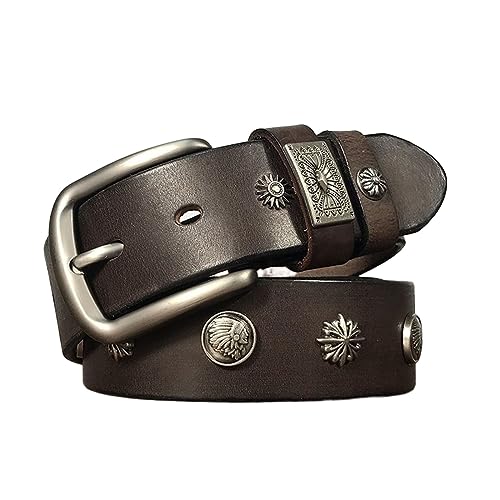 Ceinture homme à rivets en cuir de vachette véritable rétro