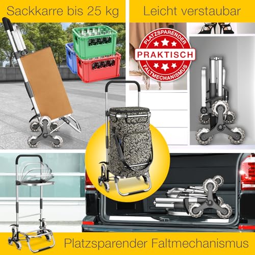 maxVitalis Einkaufstrolley Treppensteiger mit Kühlfach, Einkaufsroller klappbar, Shopping Trolley höhenverstellbar, Reflektoren, abnehmbare Tasche 43 L, Hackenporsche (Treppensteiger-Trolley, Taupe) – Bild 3