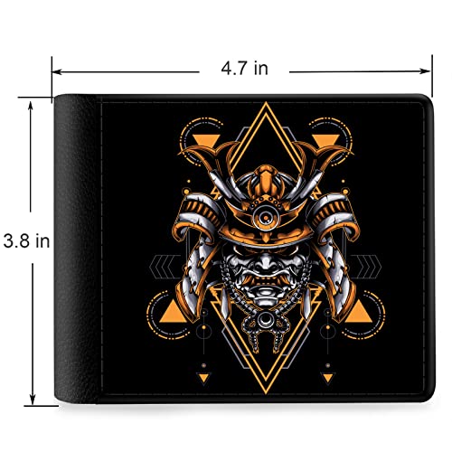 (Japanese Samurai Geometry Front Pocket Slim Bifold Leather Wallet RFID Blocking with ID Window for Men2