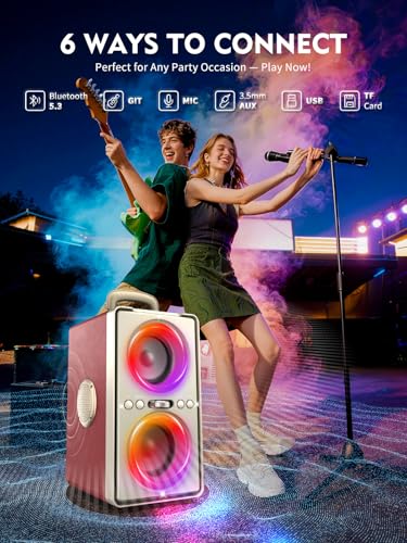 Image of YIER Bluetooth Speaker, 240W Peak Loud Party Speaker with Big Bass, 20H Playtime, TWS, BT5.3, Large Portable Wireless Boom Box with LED Light for Outdoor Backyard Beach Home (Leather Red)