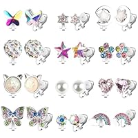 Deepton 12 Paar Ohrclips Kinder Mädchen, Hypoallergene Clip Ohrringe Kinder, Glänzend Klipp Ohrringe Mädchen, Stern Schmetterling Regenbogen und Blumen Ohne Ohrloch Ohrring