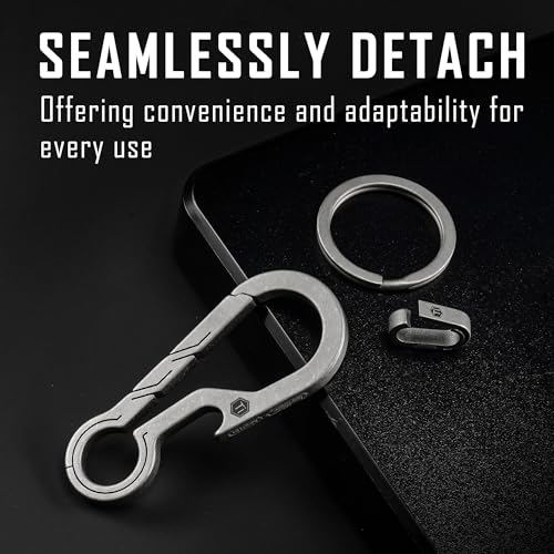 Image of KeyUnity KM01 Titanium EDC Keychain Clip with Bottle Opener, Quick Release Carabiner Key Ring Holder for Men