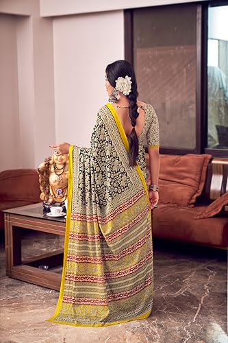 Image of Ikkat Hand Print Soft Mul Cotton Lightweight Saree with Blouse Piece, Multicolour