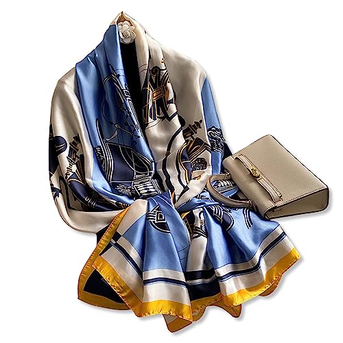 Women's Silk Scarves Retro Art Painting Pattern Soft Natural Silk Long Shawl Warm Wrap Sunscreen Shawl All Season