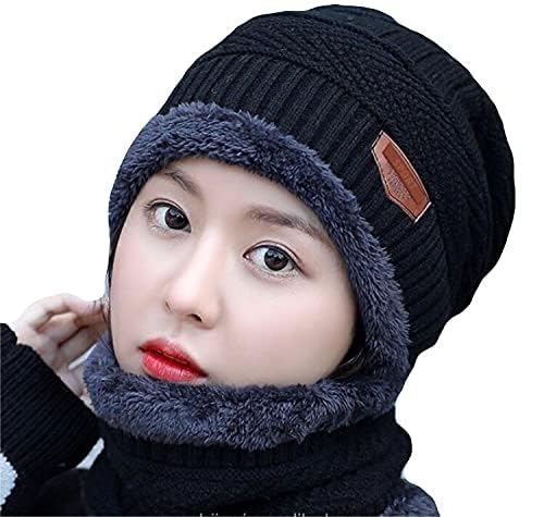 Cap Set Winter Woolen Cap, Neck Warmer Scarf for Men and Women | Beanie Style| 2 Piece Set | Warm Winter Neck Scarf, caps Suitable for Boys and Girls|Stylish Black-image-31