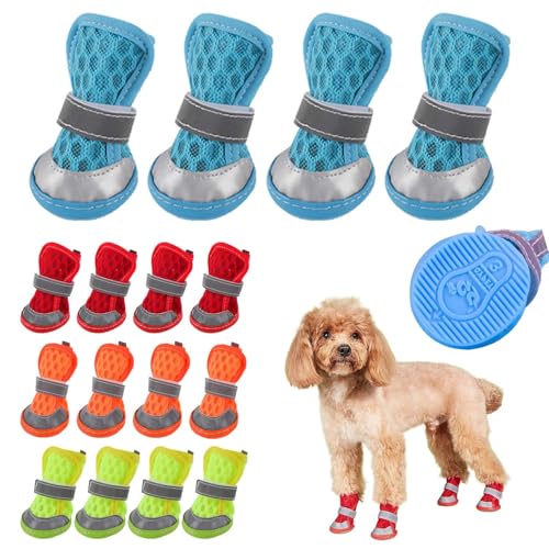 犬 靴 夏 メッシュ ドッグシューズ 脱げない 犬の靴 夏用 ドッグブーツ 小型犬 中型犬 大型犬 ドッグくつ 反射テープ付き 滑り止め 肉球保護 通気性 犬用シューズ 散歩用 雨の日 介護 傷舐め防止 汚れ防止 ペット用品 (オレンジ,S)