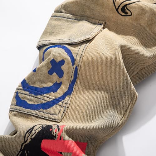 Men's Straight Slim Jeans Denim Pants Printed Biker Moto Casual Multi-Pocket Male3