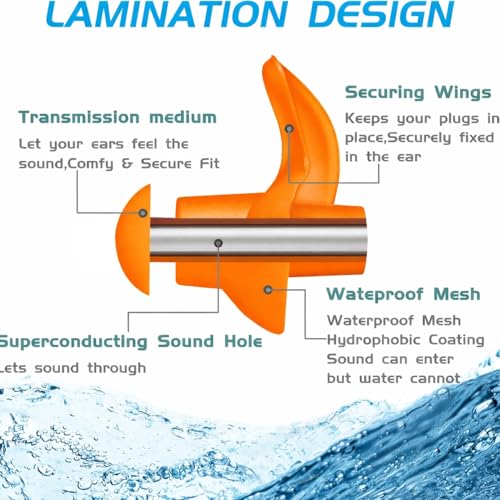Image of Silicone Swimming Waterproof Soft Ear Plugs Reusable Anti-Noise Dust-Proof Water Diving Sports Earplugs Orange One Size