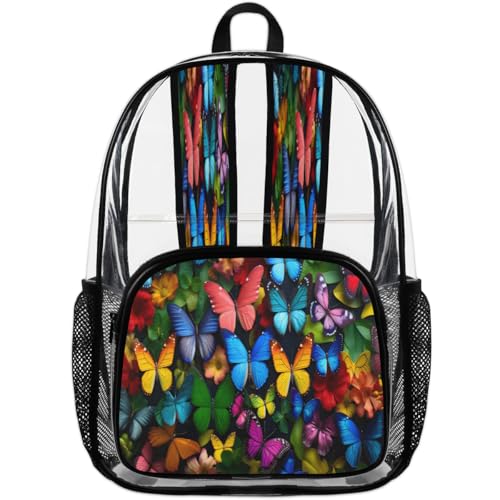 Butterfly Clear Backpack for Stadium Events, Butterfly Painting Waterproof Clear Bag for Women Men Adult Sport Work Daily Music Festival and Concerts4