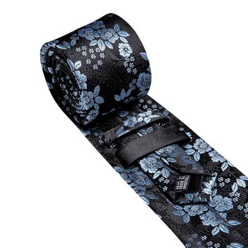 Image of Barry.Wang Floral Ties for Men Flower Necktie with Tie Clip Formal