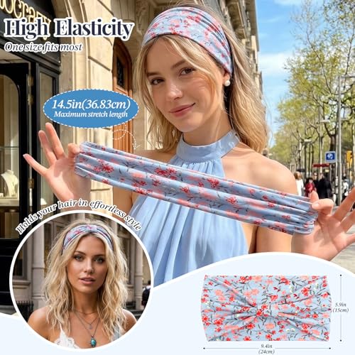 Image of Awumbuk Wide Headbands for Women Knotted No Slip Head Bands Soft Turban Headband Hair Accessories Boho African Solid Color Head Wraps for Women Yoga Workout (Floral purple)