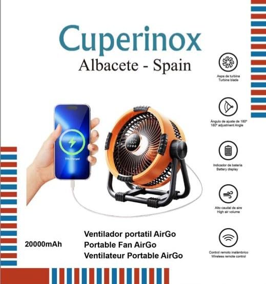 CUPERINOX Outdoor AirMax: Ventilatore Portatile Con Power Bank 20000mAh, Luce LED E Telecomando Per Campeggio - 3