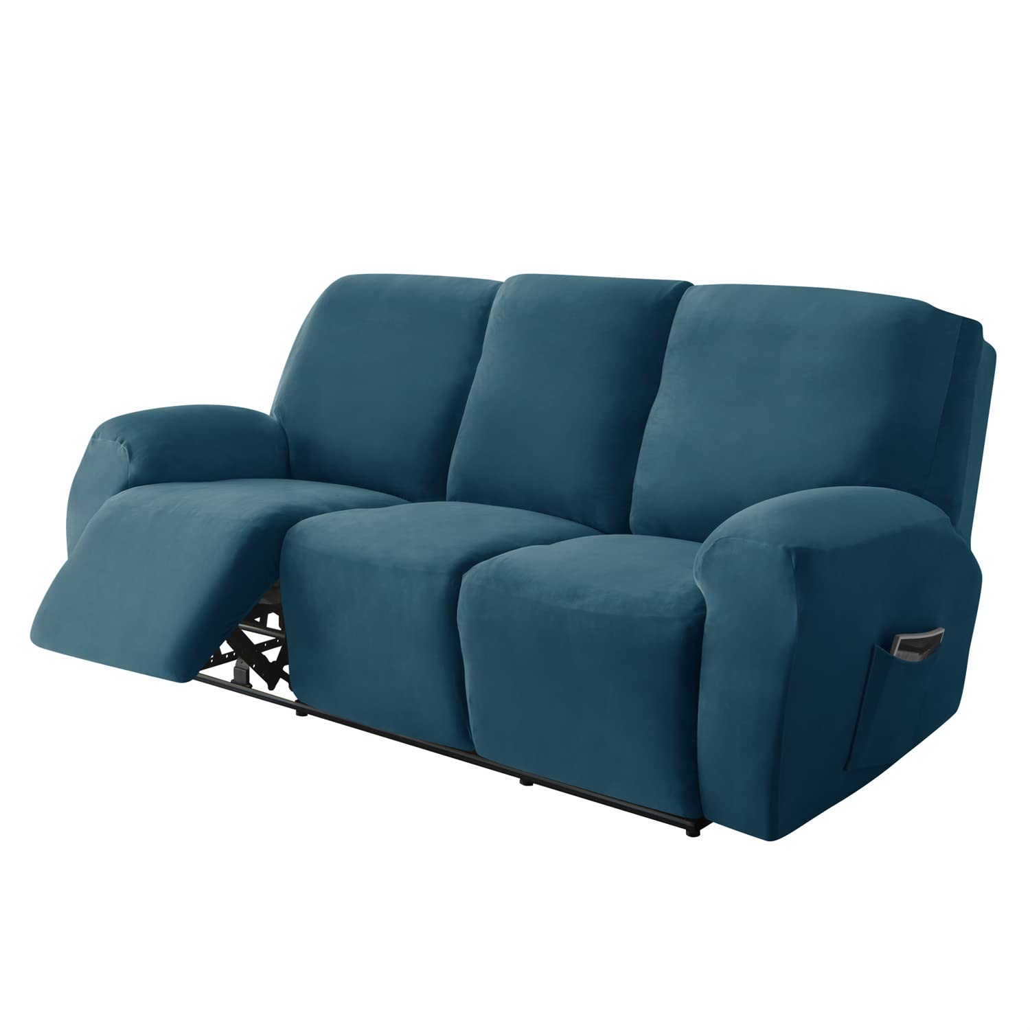 SYLC Recliner Sofa Cover Stretch Velvet Reclining Couch Slipcover Fitted Furniture Protector Cover for 1 2 3 Seater Sectional Armchair Recliner (Teal,3 Seater (8 PCS))