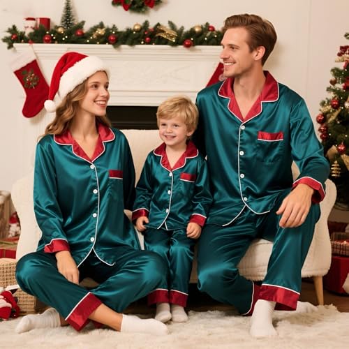 Family Christmas Pajamas Matching Sets 2025 Silk Satin Xmas Pjs Soft Christmas Sleepwear Holiday Nightwear for Family2