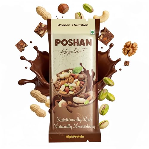 Image of POSHAN Women's Nutrition Hazelnut Protein Bar, 40 g | 8g Protein with 4G Fiber |No Added Sugar, 100% Vegetarian & Gluten-Free| Made with Dates, Ragi and Superfoods| No Trans Fat| Pack of 1