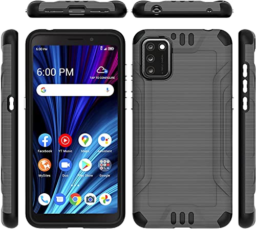 Tjs Compatible With Tcl A3X A600Dl 6.0" (X Version Only) Case, With Tempered Glass Screen Protector Magnetic Support Hybrid Shockproof Metallic Brush Finish Hard Inner Layer Phone Case (Gray) #TOP6