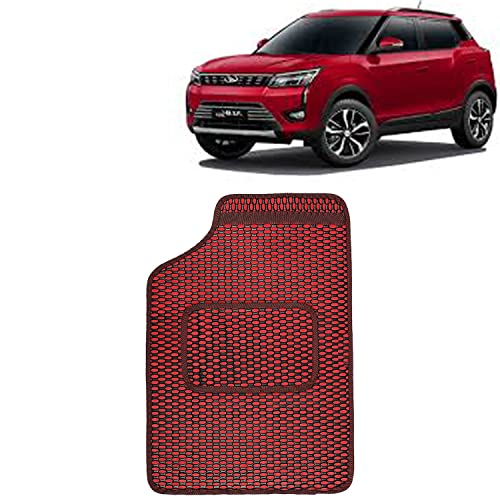 Image of Kingsway Dotted Design Car Floor Foot Mats Universal Fit for Mahindra XUV 300, Model Year : 2019 Onwards, Water and Dustproof, Color Red, Set of 5 Pieces