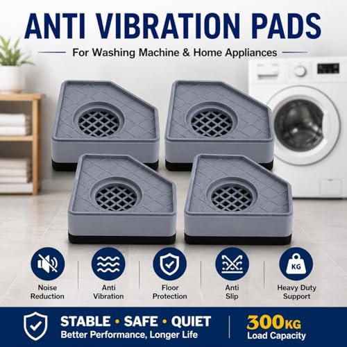 Image of 4 PCS Anti Vibration Pads for Washing Machine | Heavy Duty Anti Slip Rubber Feet Stand for Washer, Refrigerator & Furniture | Noise Reduction, Floor Protection & Height Increase (Dark Grey)