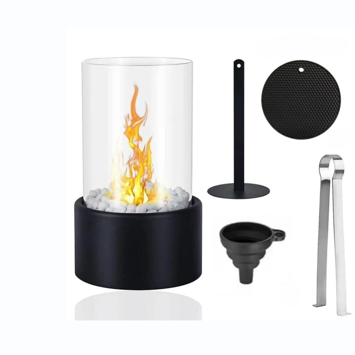 Tabletop Fire Bowl - Bioethanol Fireplace Indoor/Outdoor, Decorative Fire Centerpiece for Table, Portable Table Top Fire Pit Bowl for Patio, Deck, Garden (with Insulation Mat, Clip, Funnel)