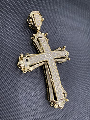 TGDJ 10k Yellow Gold Diamond Cross Pendant, 73 x 40 mm Sparkle-Cut solid Cross Pendant, 1.20 Cttw (I1-I2 Clarity; G-H Color)3