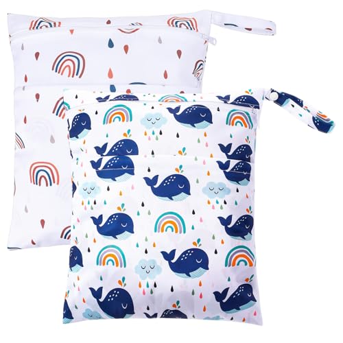 GSrenyu - GSrenyu 2 Pcs Wet Bags, Wet Dry Bag Reusable Cloth Diaper Bag with Double Zipper Pockets for Baby Items Wet Clothes Swimming Gym Pool Beach