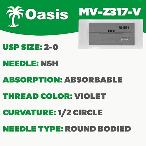 Image of Oasis Vet PDO (Polydioxanone) Surgical Suture, 2-0, (SH) 1 /2 26mm Round Bodied Needle, 75cm, 12 /Box, Veterinary Use