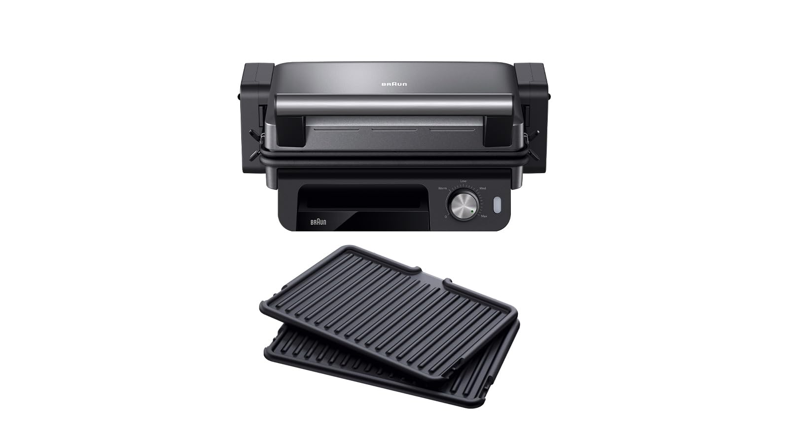 Braun MultiGrill CG5033IGY Bistecchiera Elettrica, Griglia a contatto con manopola, regolazione temperatura, 3 Posizioni di Cottura, Piastre Removibili e Lavabili, piastra aperta 30x22cm, 2000W, Nero
