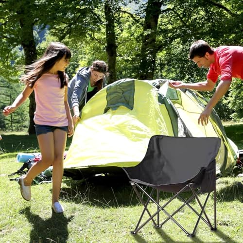 Image of Niyam Folding Chair Big with Side Pocket - Portable Foldable Nylon Base Fabric Camping Chair for Fishing Beach Picnic Outdoor Garden Chair (Moon, Black)
