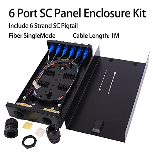 Image of SC SM 6Port Box +Cables Wall Mount Fiber Enclosure with Splicing Module and Loaded 6 Port SC-UPC Singlemode LGX Panel