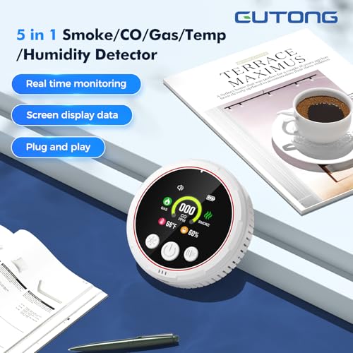 5 in 1 Smoke Detector & Carbon Monoxide Detectors Plug in, Smoke Alarm CO Detector with Backup Battery, HD Digital Screen Monitor Smoke, CO, Gas, Temp, Humidity - Home Safety for House, RV - Image 3