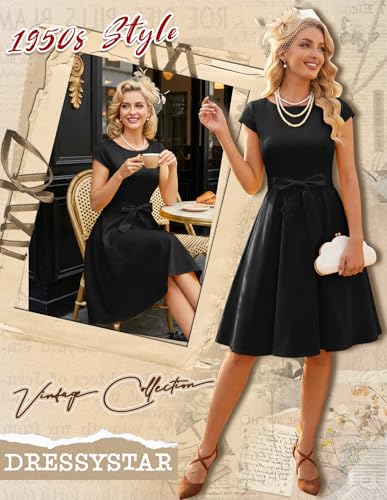 Image of Dressystar Women's Vintage 1950s A Line Cap Sleeve Cocktail Party Dress