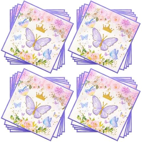 60 Pieces Purple Butterfly Party Napkins Cover
