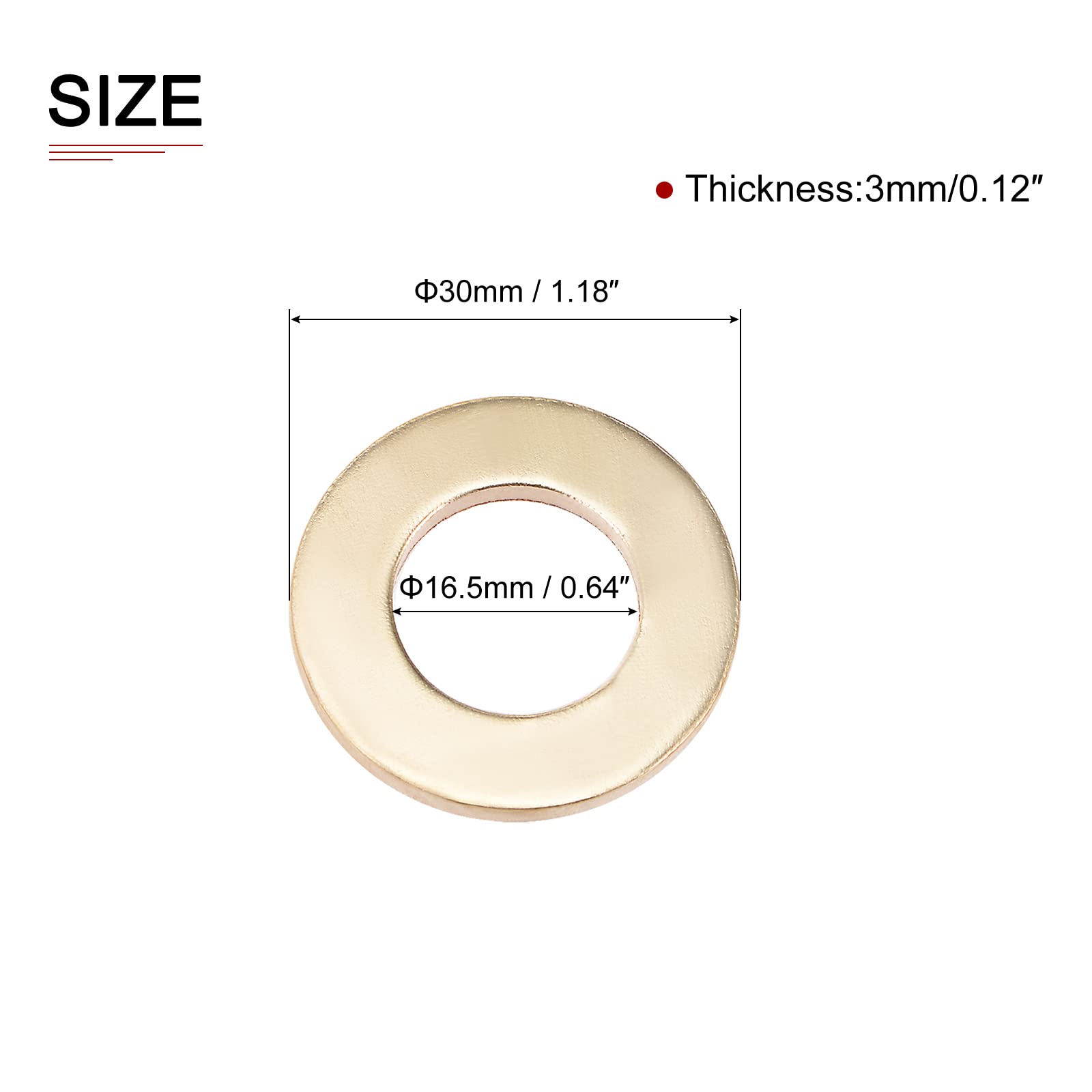DTGN 16.5mmx30mmx3mm(IDxODxT) Flat Brass Sealing Washers - 10Pack - Good for Industrial Machinery M16 Screws - Brass Flat Ring Gaskets - Image 2