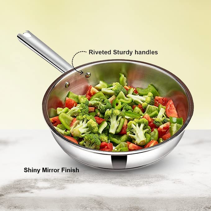 Image of Kuber Industries Set of 4 Stainless Steel Cookware Set I Induction Base Cookware I Saucepan (1.4 L), Kadai (2.0 L), Casserole (2.5 L), Frypan (1 L) and 3 Lids I Heavy Gauge Steel