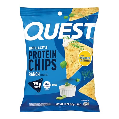 Quest Nutrition Tortilla Style Protein Chips, Ranch, Baked, 19g Protein, 4g Net Carb, Low Carb, Gluten Free, 1.1 Ounce (Pack of 12)