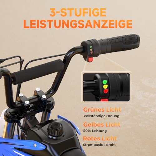 Elektro Motorrad Kinder, Elektromotorrad mit 36V 5.2Ah Batterie, 8/13/25 KMH Geschwindigkeitsmodus, 22 km Reichweite, 12 Zoll Luftreifen, LED, doppelte Stoßdämpfung, Motorrad für 3–10-Jährige – Bild 3