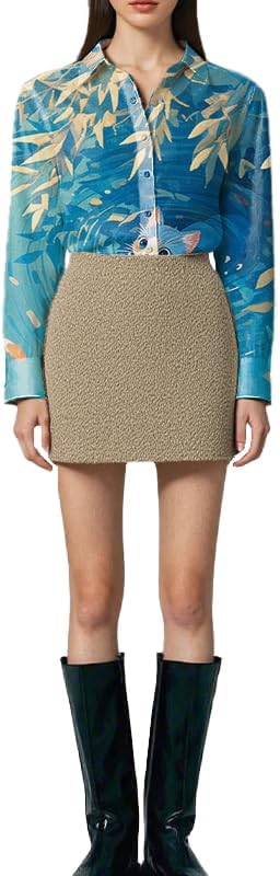 Womens Graphic Shirts Dressy Casual Long Sleeve Button Down Artistic Blouses Loose ...