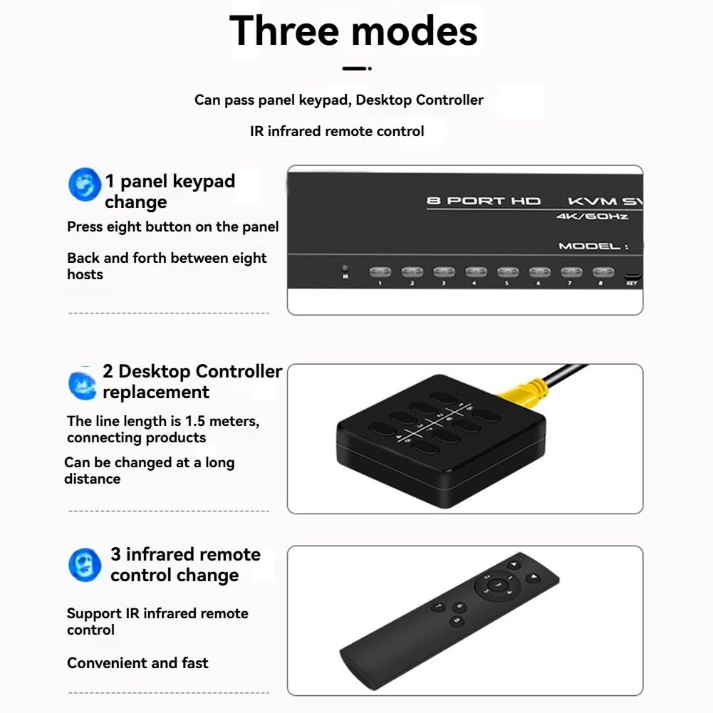 Distributore Audio Video Full HD 1080P A Ingressi e Un'Uscita 4K HD, per la Condivisione di un Set di Tastiera, Mouse e Monitor Tra 8 Host da DVD, Giochi, Laptop e PC su 8 TV o Monitor