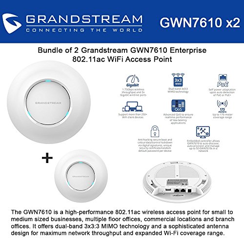 Bundle of 2 Grandstream GWN7610 high-performance Enterprise 802.11ac WiFi Access Point