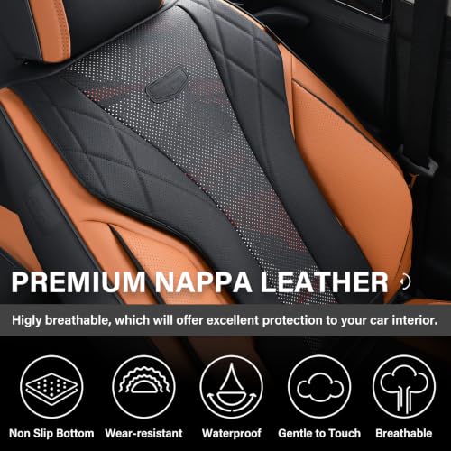 Image of Coverado Automotive Seat Covers, Car Leather Seat Covers Fullset, BlackBrown Universal Car Seat Covers, Breathable Car Seat Cushion for Most Cars