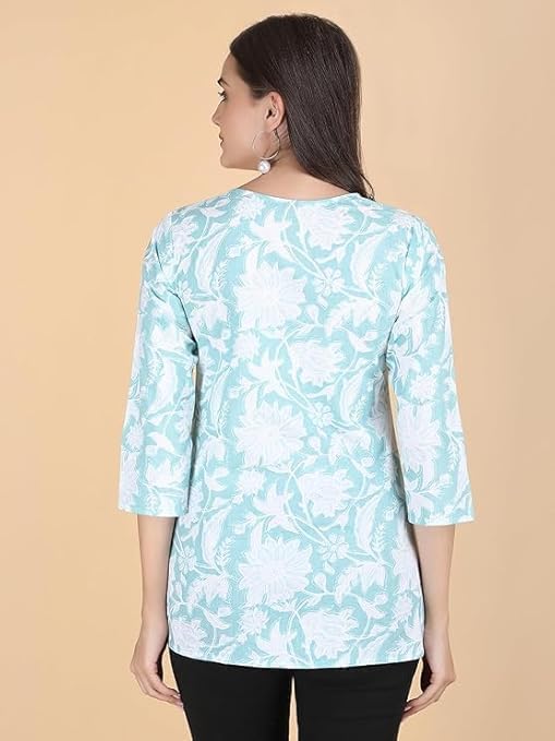 Traditional Cotton Print Kurta Office Short Kurti Tops Tunics for Women - Image 6