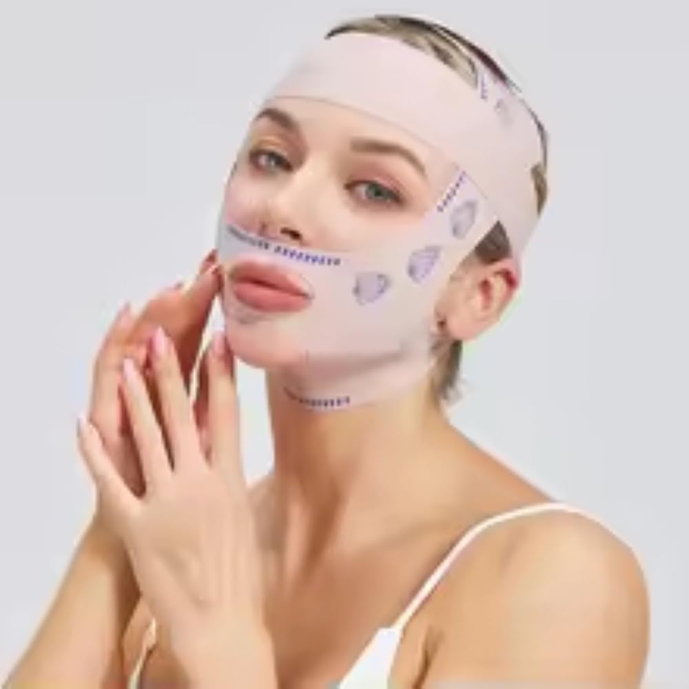 Serena.H Adjustable facial shaping bandage, V-line lift mask and jawline - reusable (pink)