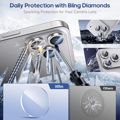 Image of for iPhone 17 Pro / 17 Pro Max Camera Lens Protector Bling, Individual Diamond Metal Ring with 9H Hardness, Scratch-Proof Camera Screen Protector, Stylish Accessories, Case Friendly (Silver)