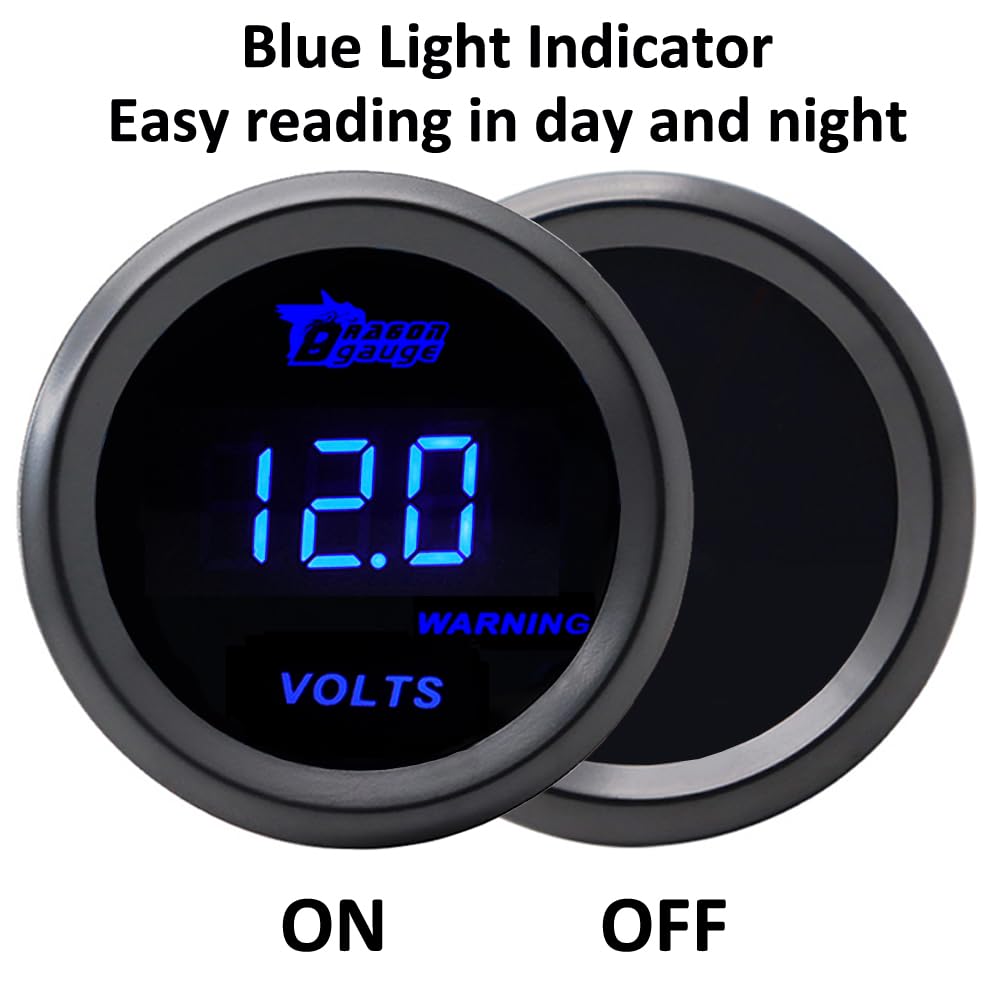 ETOPARS Universelle Voiture Jauge de Tension 2 Pouces 52mm Voltmètre Jauge Numérique Tension Manometre Bleu Lumière Indicateur Voltmètre Testeur Instruments Volt