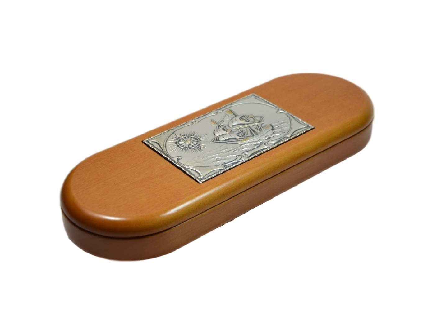 Acca Cofanetto Scatola Porta Penne portaoggetti da scrivania in Legno Artigianale con Scultura in Argento 925