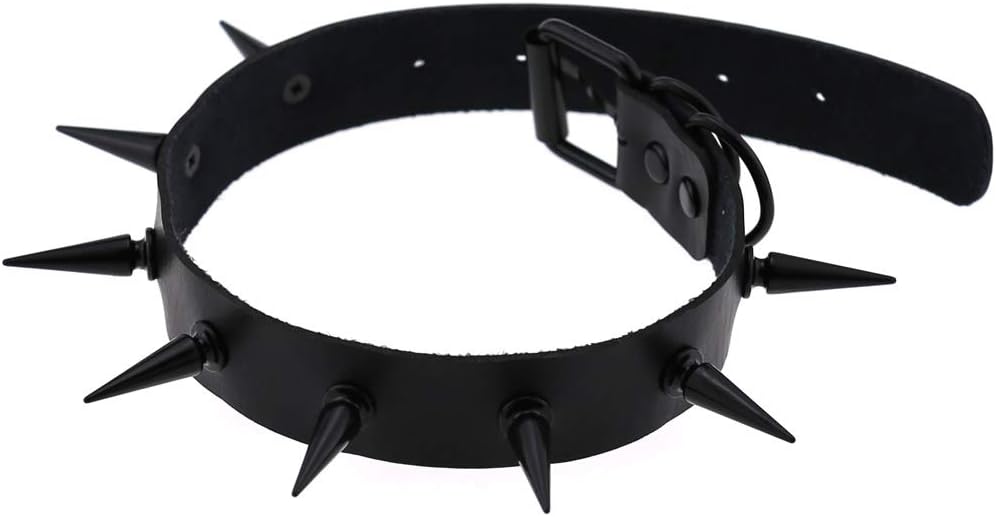 FM FM42 Unisex Multicolor Simulated Leather PU Black-tone/Silver-tone Spikes Rivets Spiked Punk Rock Gothic Choker Collar Necklace - Image 7